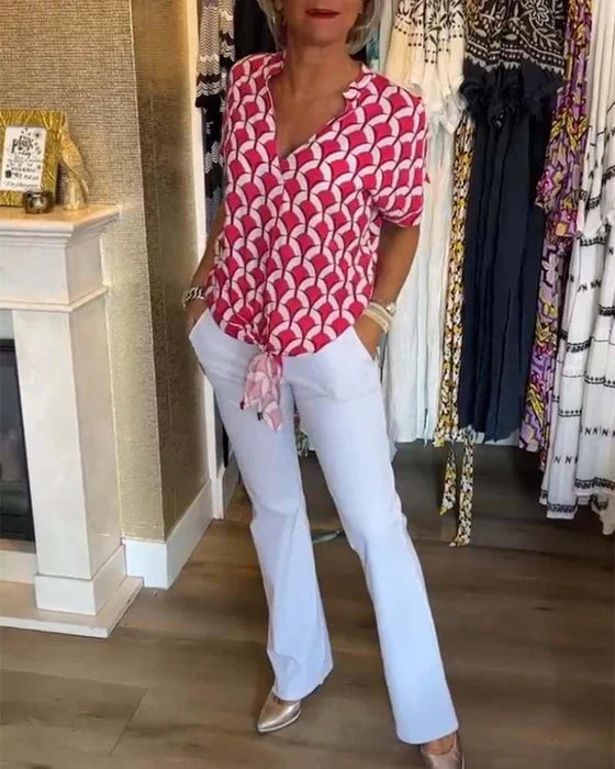 Audrey - Elegantes Lässig Top mit Muster und V-Ausschnitt