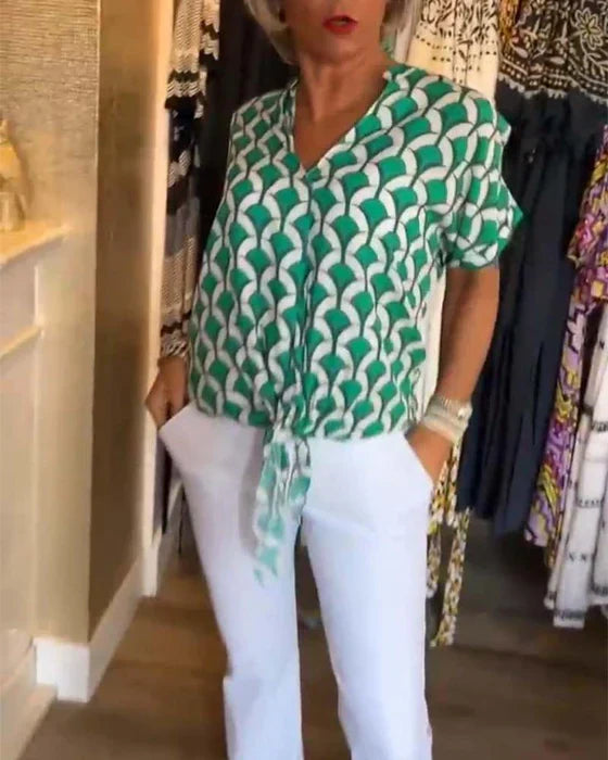 Audrey - Elegantes Lässig Top mit Muster und V-Ausschnitt