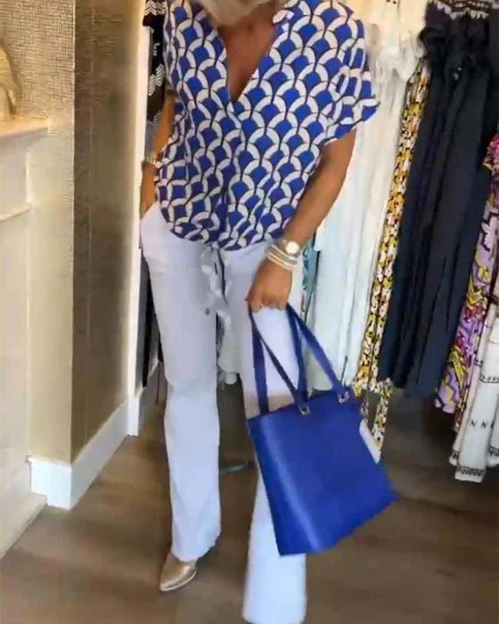 Audrey - Elegantes Lässig Top mit Muster und V-Ausschnitt