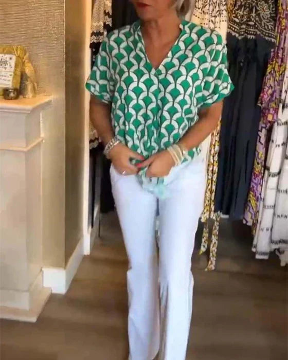 Audrey - Elegantes Lässig Top mit Muster und V-Ausschnitt