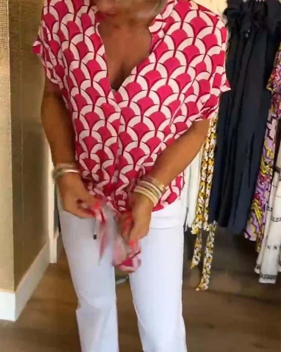 Audrey - Elegantes Lässig Top mit Muster und V-Ausschnitt