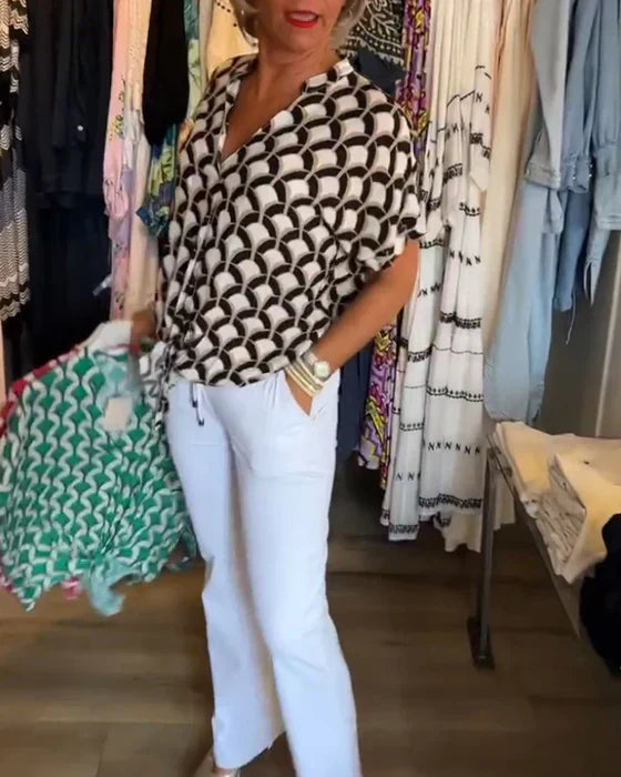 Audrey - Elegantes Lässig Top mit Muster und V-Ausschnitt