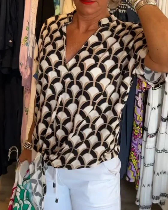 Audrey - Elegantes Lässig Top mit Muster und V-Ausschnitt