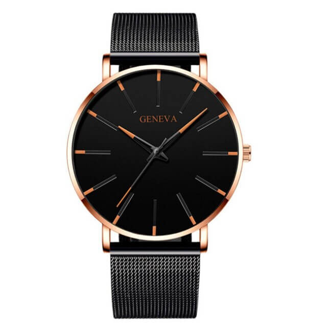 Herrenuhr Schwarz Ultra-dünnes Quarz - Stilvolle Business-Armbanduhr mit Lederarmband