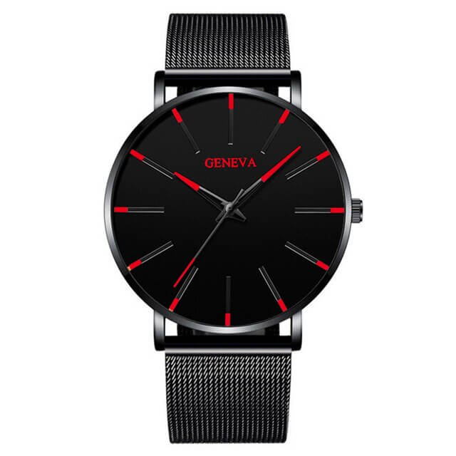Herrenuhr Schwarz Ultra-dünnes Quarz - Stilvolle Business-Armbanduhr mit Lederarmband