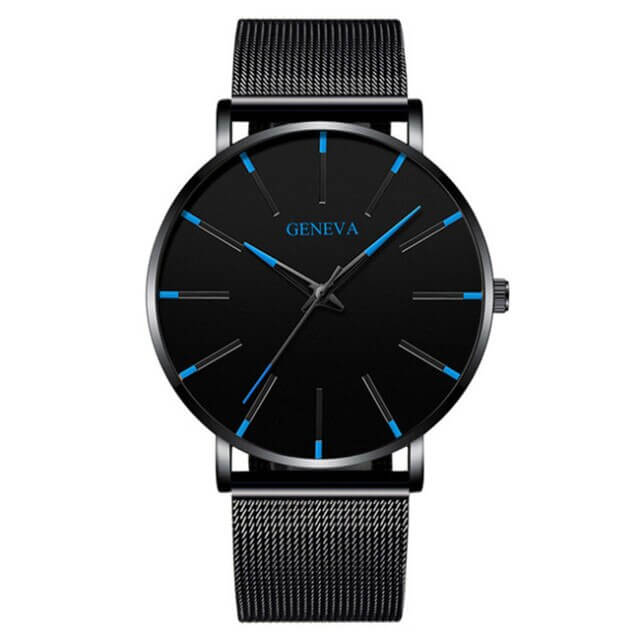 Herrenuhr Schwarz Ultra-dünnes Quarz - Stilvolle Business-Armbanduhr mit Lederarmband