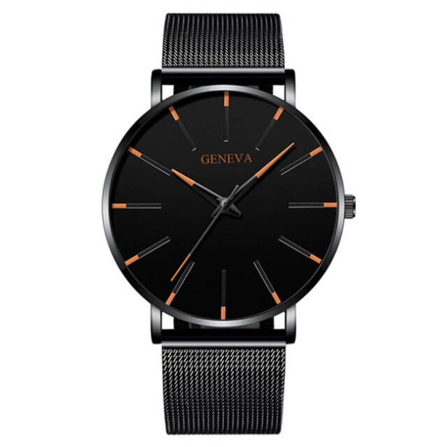 Herrenuhr Schwarz Ultra-dünnes Quarz - Stilvolle Business-Armbanduhr mit Lederarmband