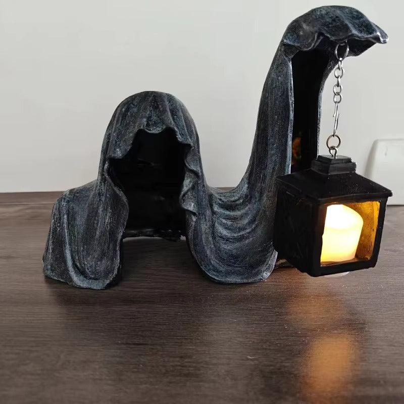 Geisterfigur mit Laterne - Leuchtende Halloween-Dekoration Grau