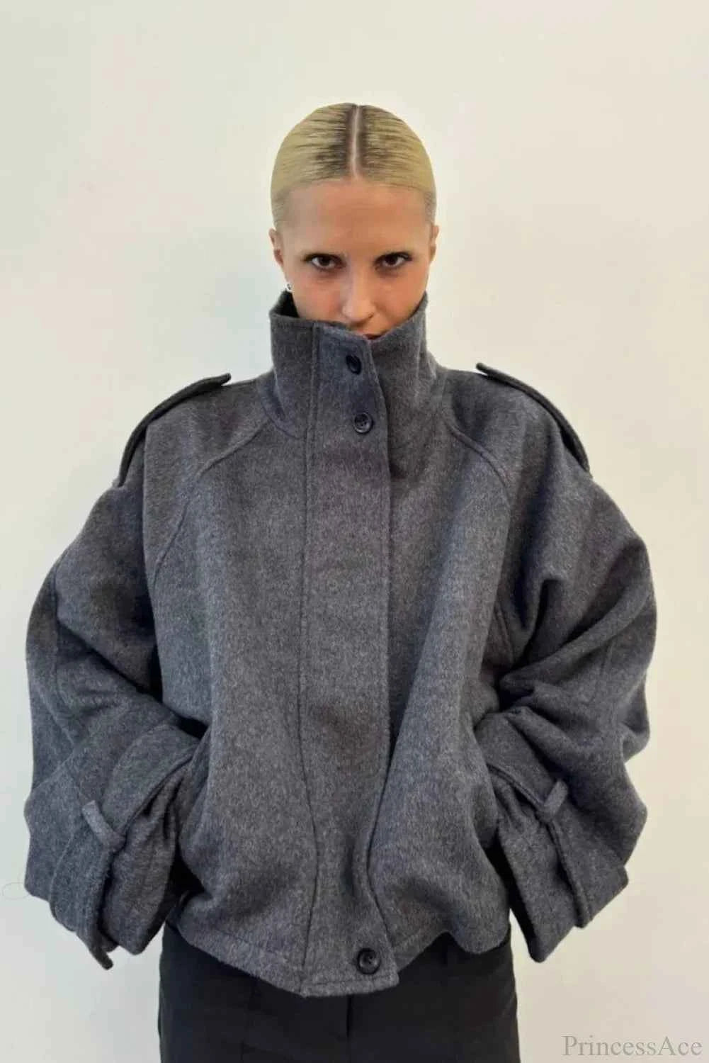 Vintage-winterjacke aus Wolle mit geradem Kragen und Knöpfen für einen schicken und zeitlosen Stil