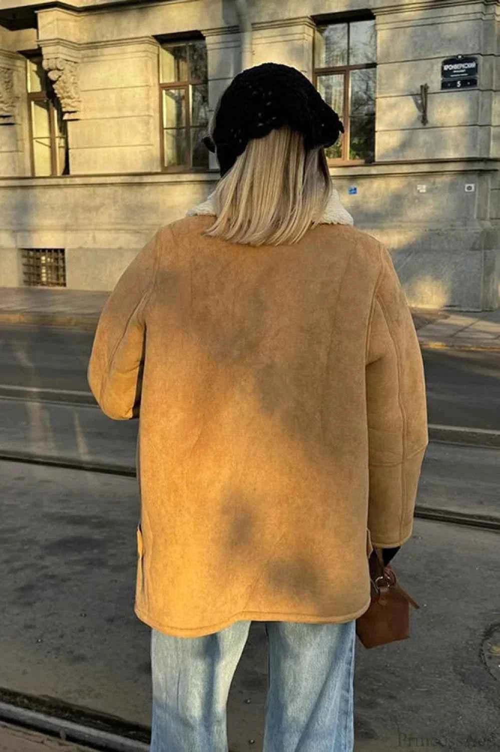 Vintage Echtleder Wildlederjacke mit Sherpa-Futter und weitem Reverskragen