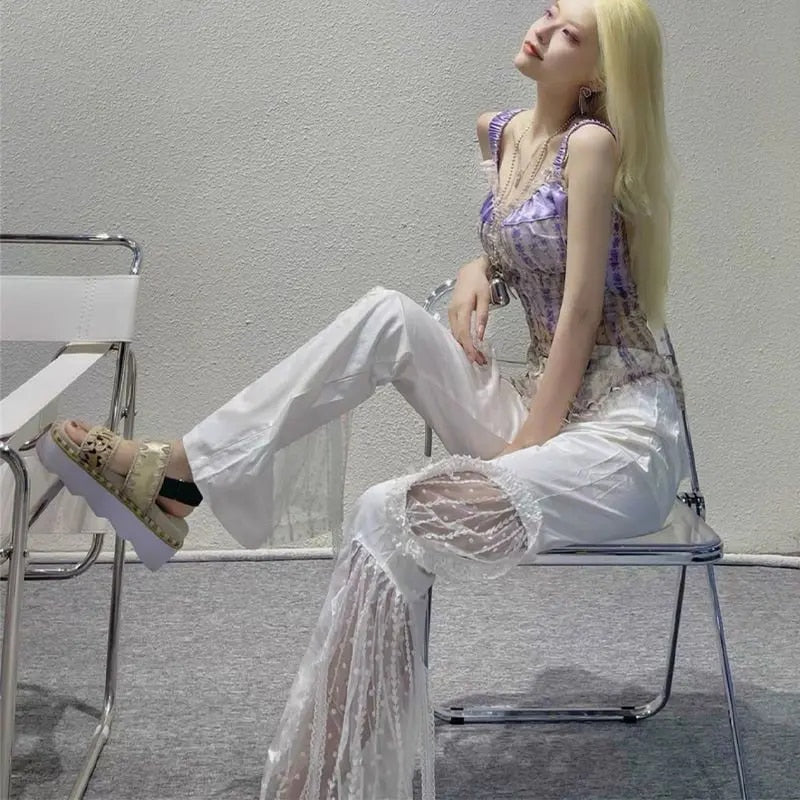 Stilvolle Viola Flared Hose mit Hohem Bund und Eleganten Spitzen-Details