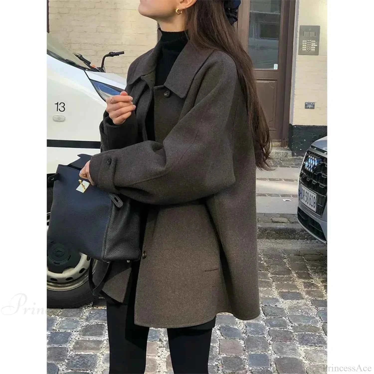 Vintage koreanische Streetwear oversized Wollmischmantel
