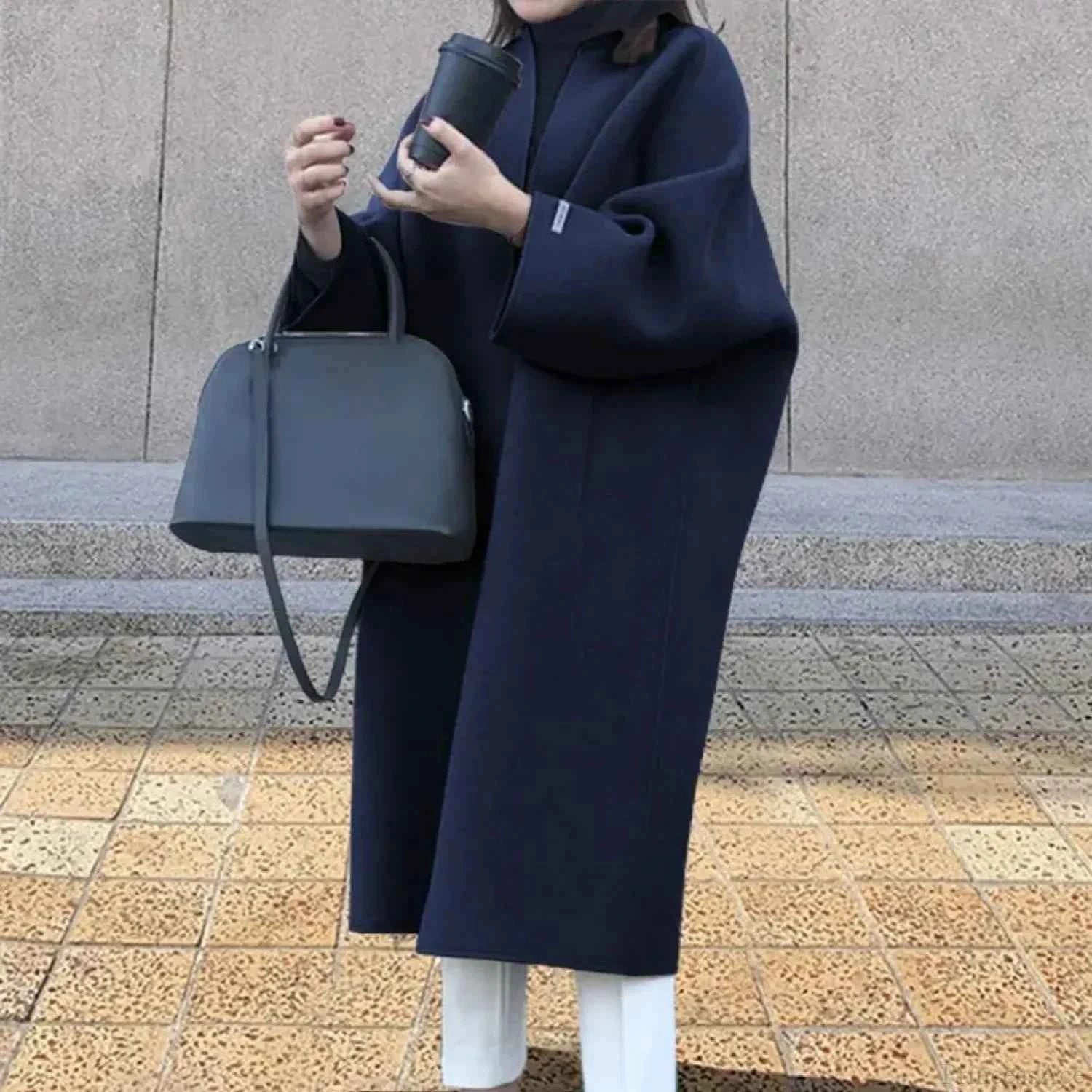 Unifarbenes Woll-Cardigan, trendiger langes Mantel