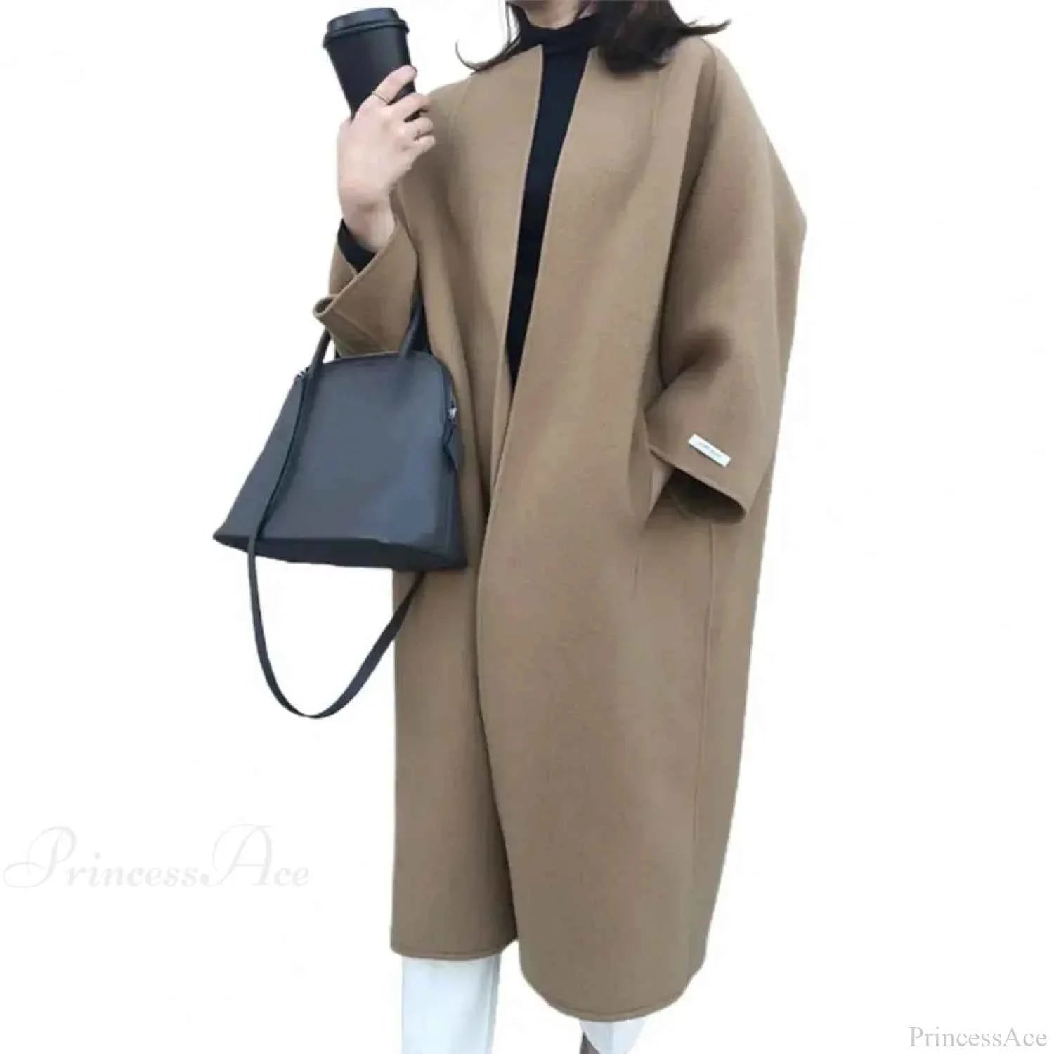 Unifarbenes Woll-Cardigan, trendiger langes Mantel