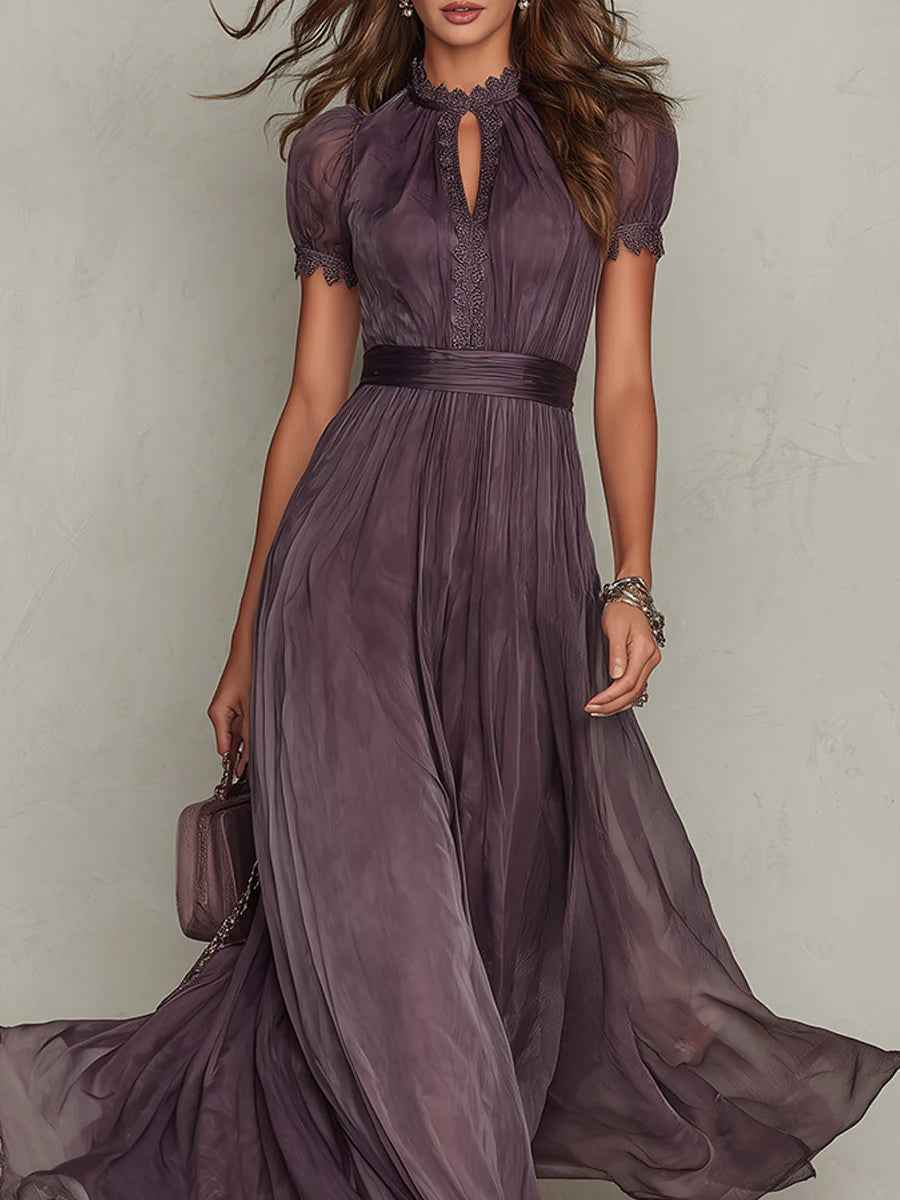 Damen Maxikleid mit Spitzenbesatz und geraffter Taille für besondere Anlässe
