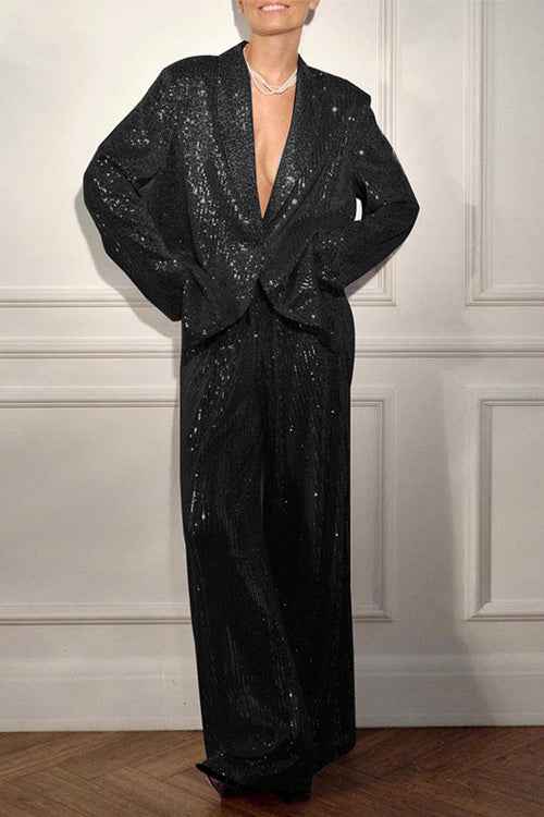 Glamouröses Sakko- und Hose-Set mit Pailletten