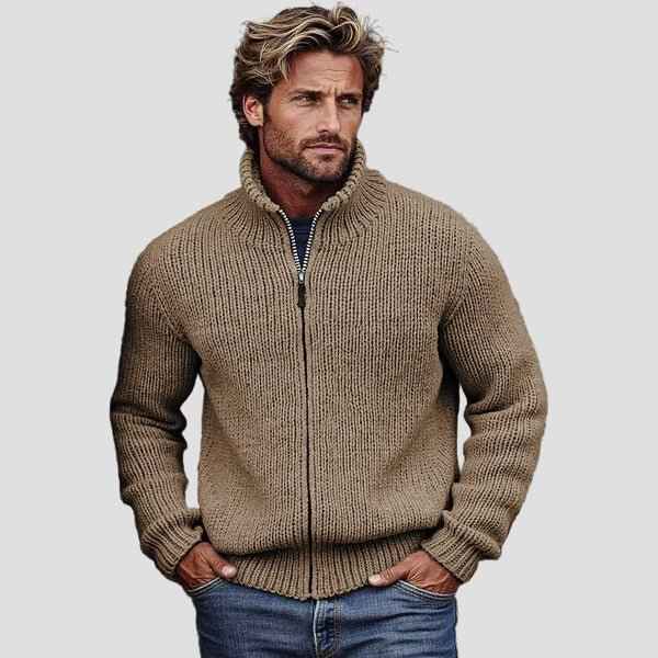 Liam Vintage Unifarben Rollkragen-Cardigan — Zeitloser Stil, gemütlicher Komfort