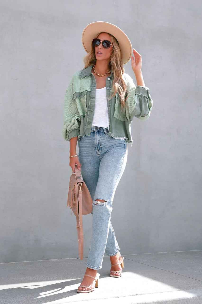 Lässige Waffelstrick-Kurzmantel mit gebürstetem Finish