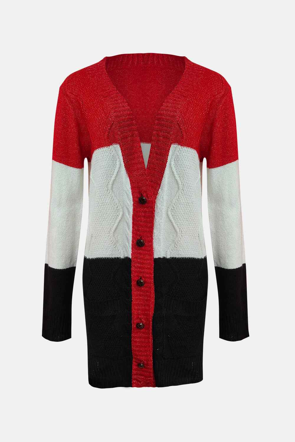 Color-Block-V-Ausschnitt-Cardigan mit Knopfverschluss – kuschelige, schicke Strickware