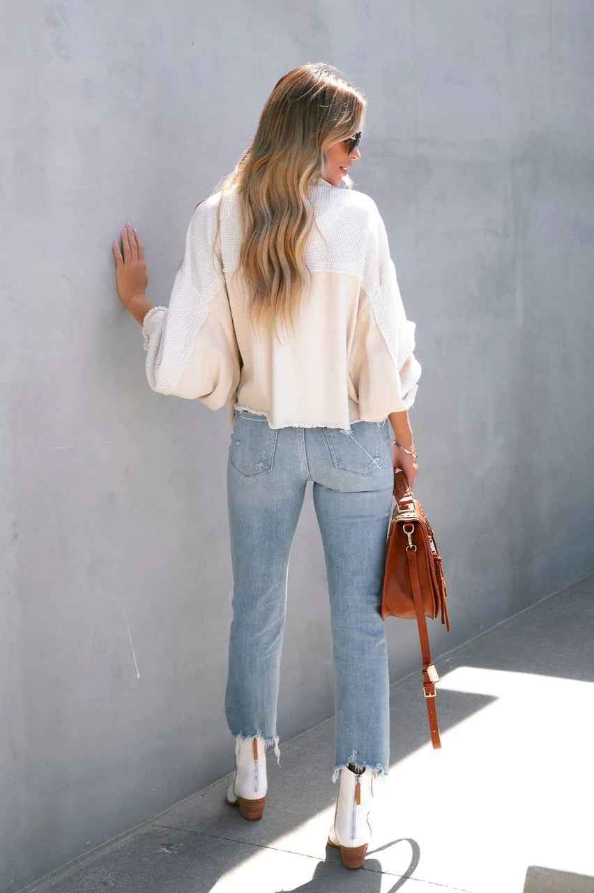 Lässige Waffelstrick-Kurzmantel mit gebürstetem Finish