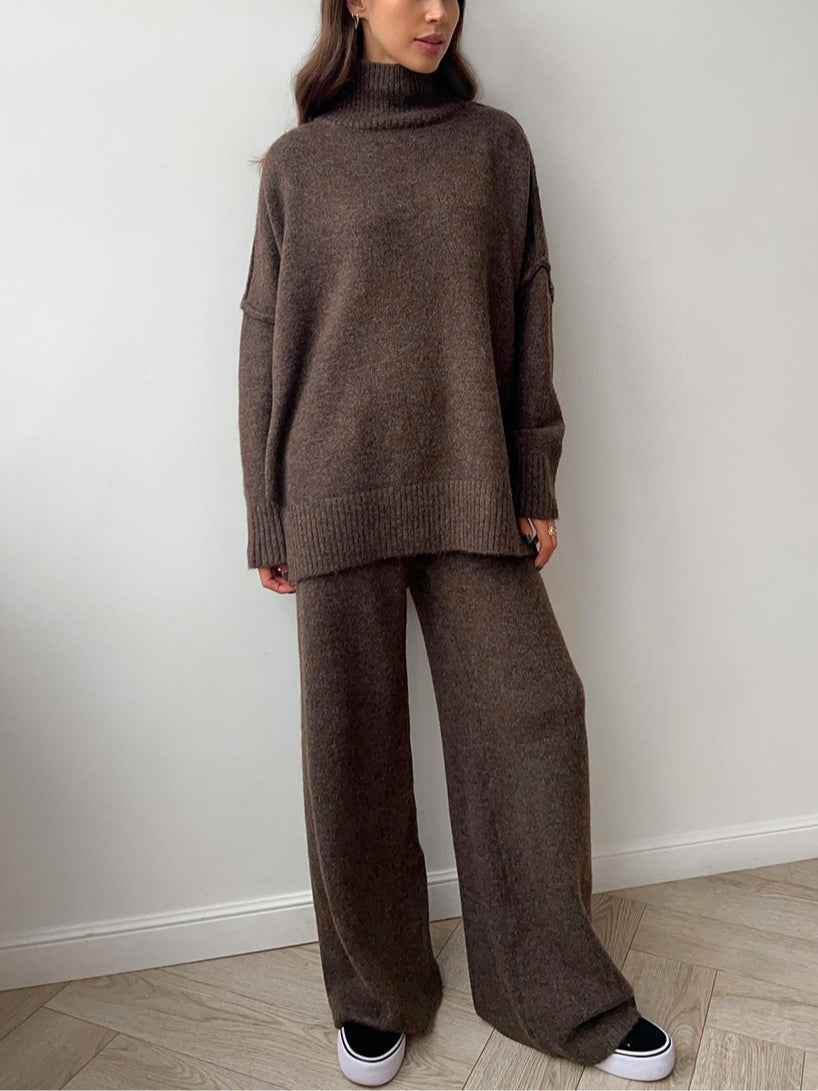 High-neck casual loose thick knit sweater set