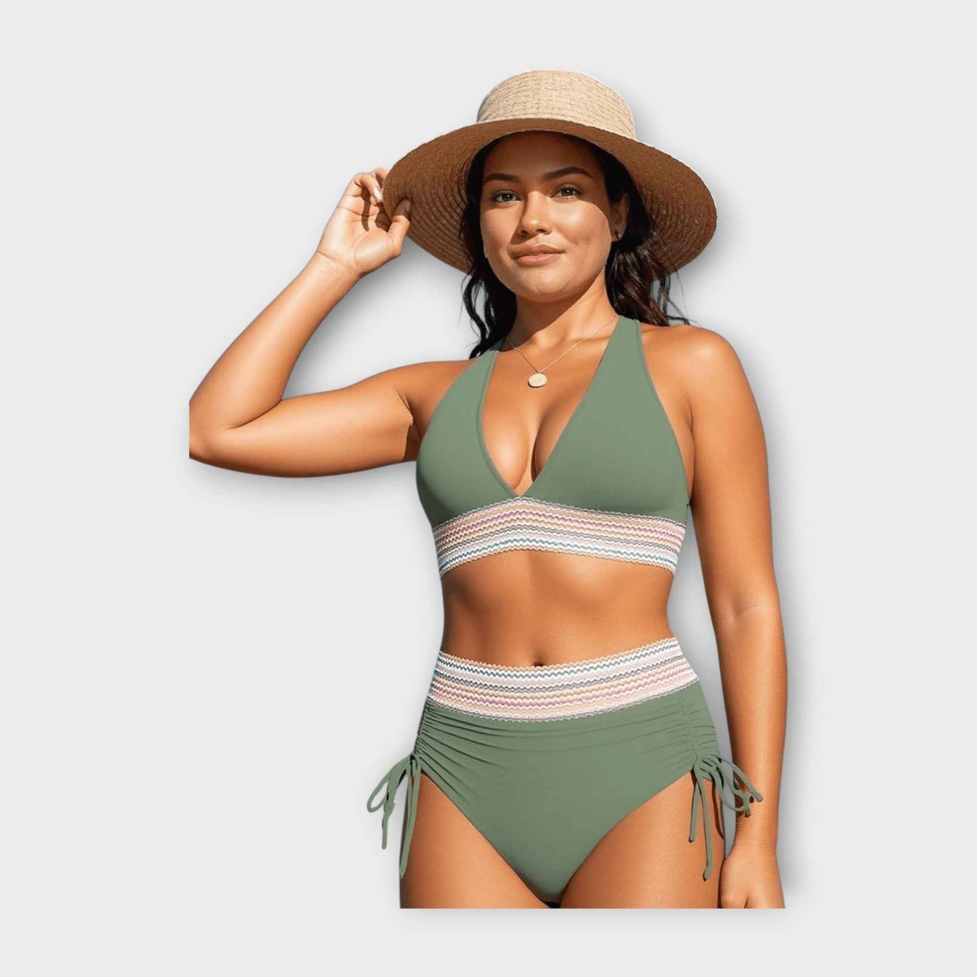 Bikini mit Strickdetail und High-Waist-Unterteil