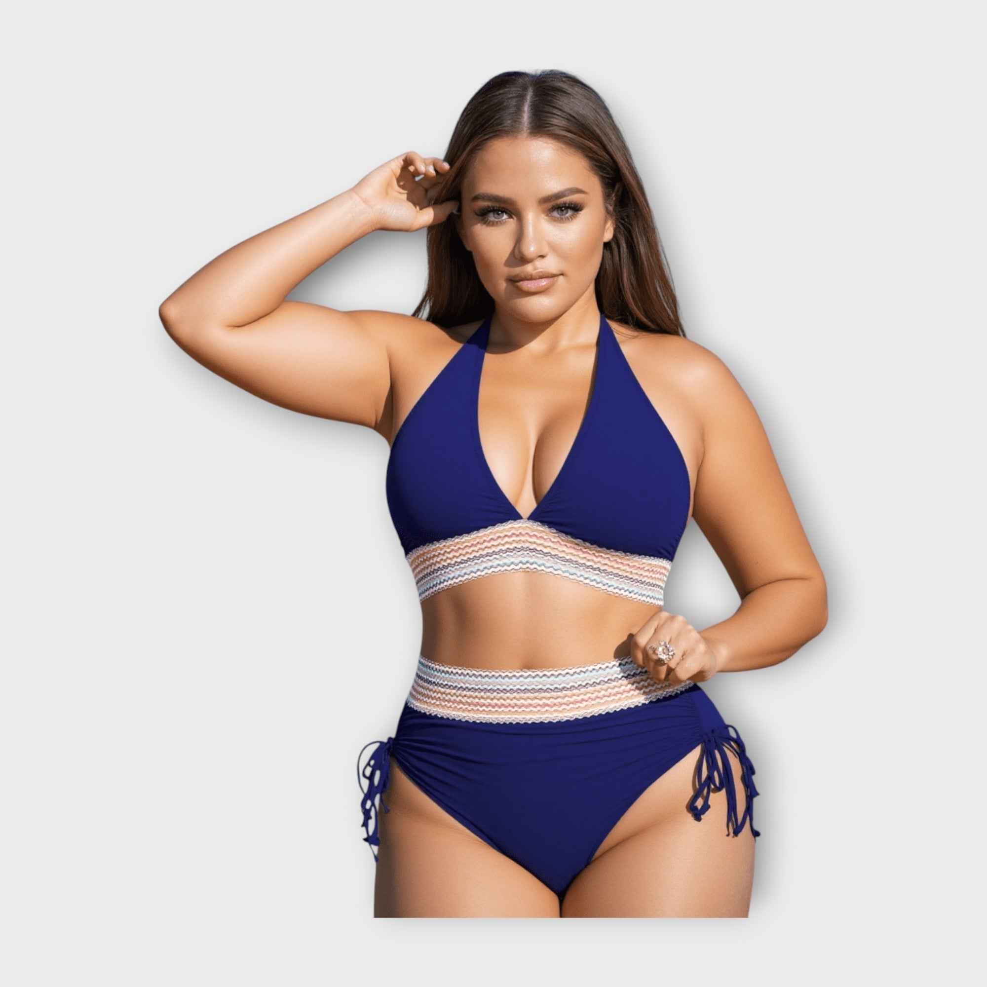 Bikini mit Strickdetail und High-Waist-Unterteil