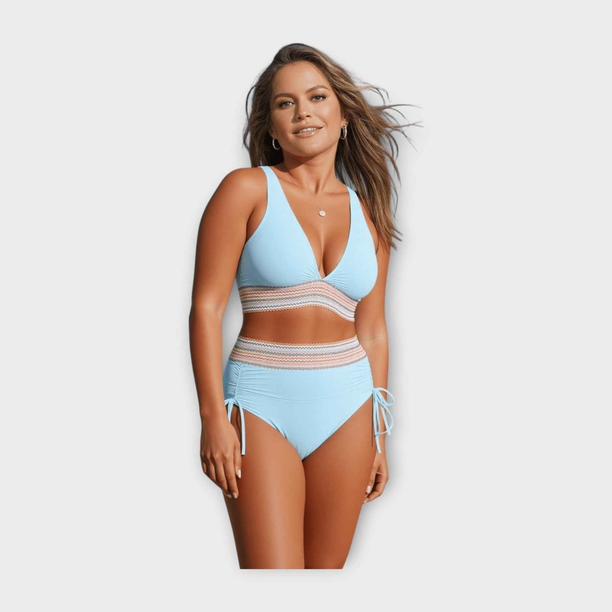 Bikini mit Strickdetail und High-Waist-Unterteil
