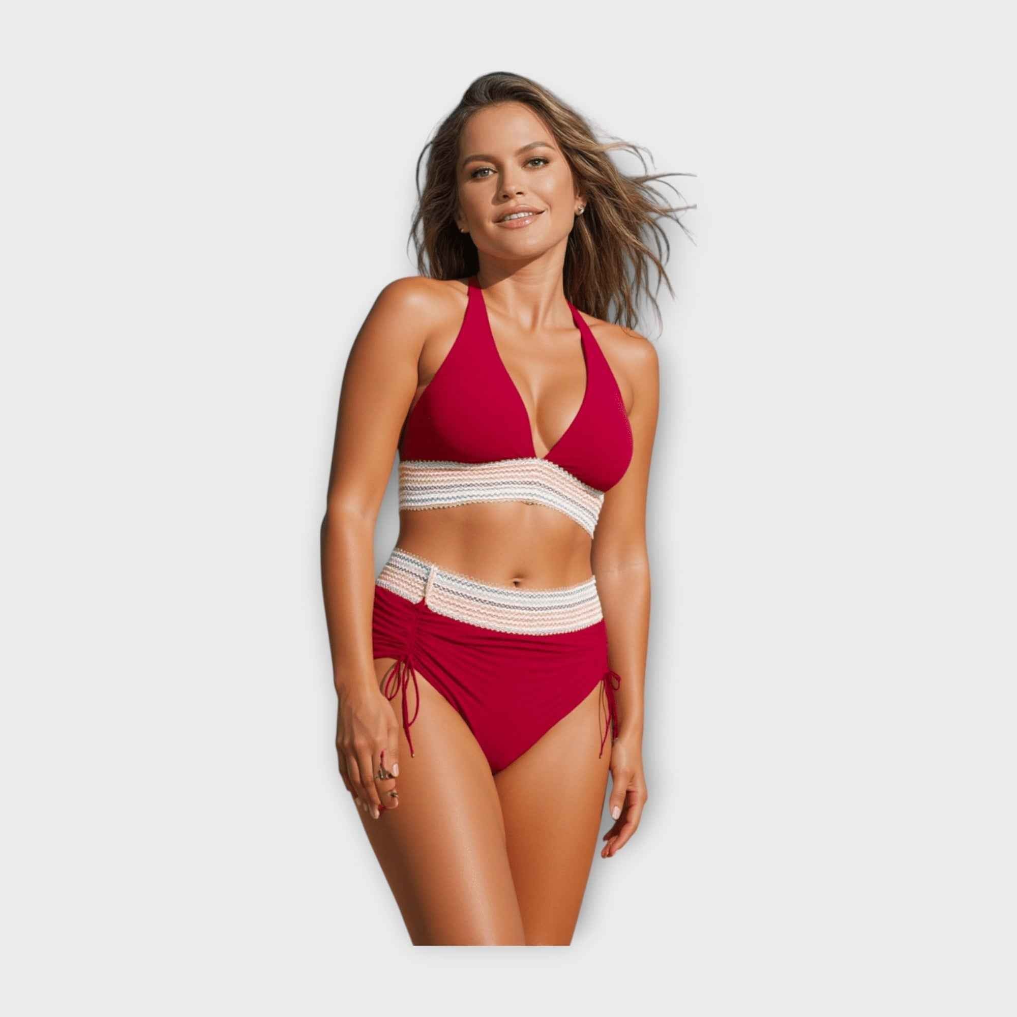 Bikini mit Strickdetail und High-Waist-Unterteil