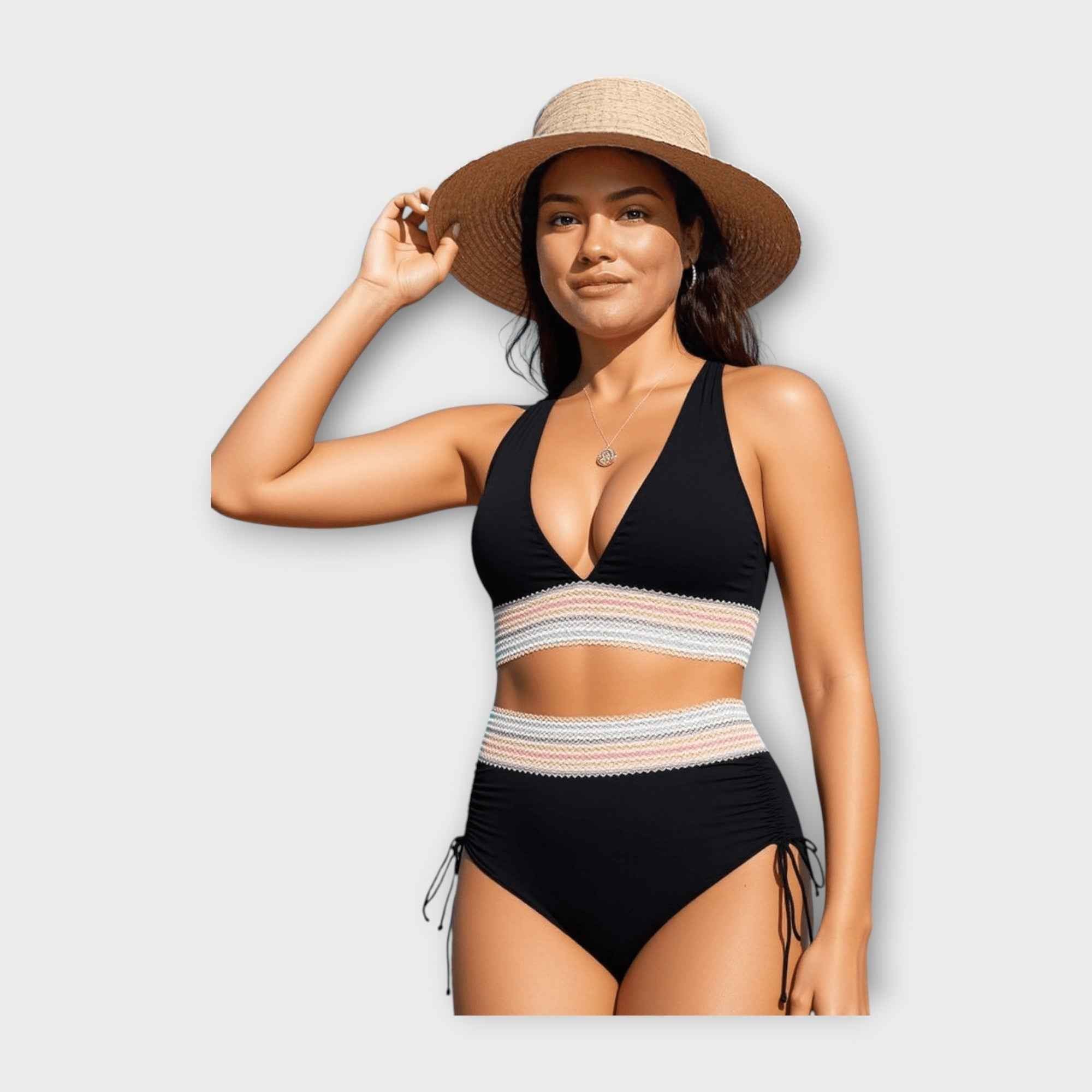 Bikini mit Strickdetail und High-Waist-Unterteil