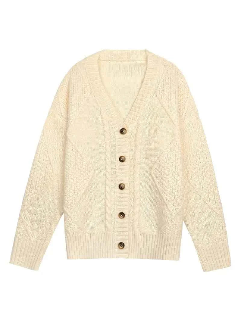 Damen Casual Cardigan aus mehrfarbigem Kabelstrick