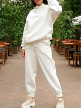 Stylish solid color hooded sweatshirt - two-piece casual set