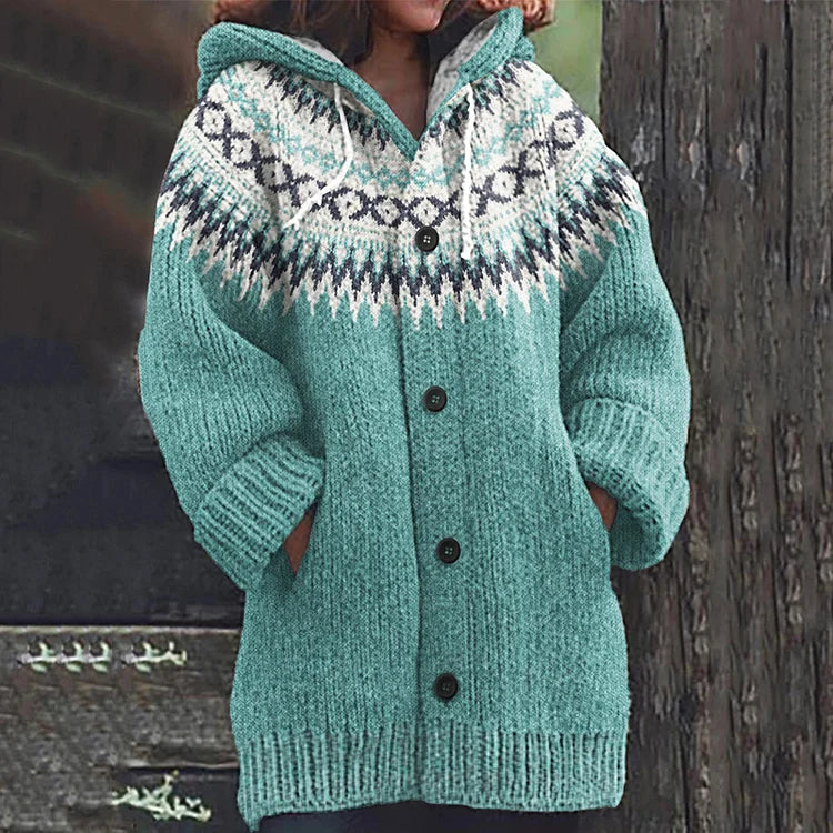 Damen Strickcardigan mit Kapuze und Fair-Isle-Muster