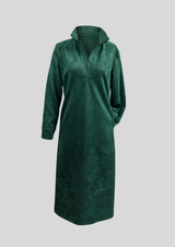 Lässiges Midikleid aus Wildleder in Grün mit Umschlag und Langarm
