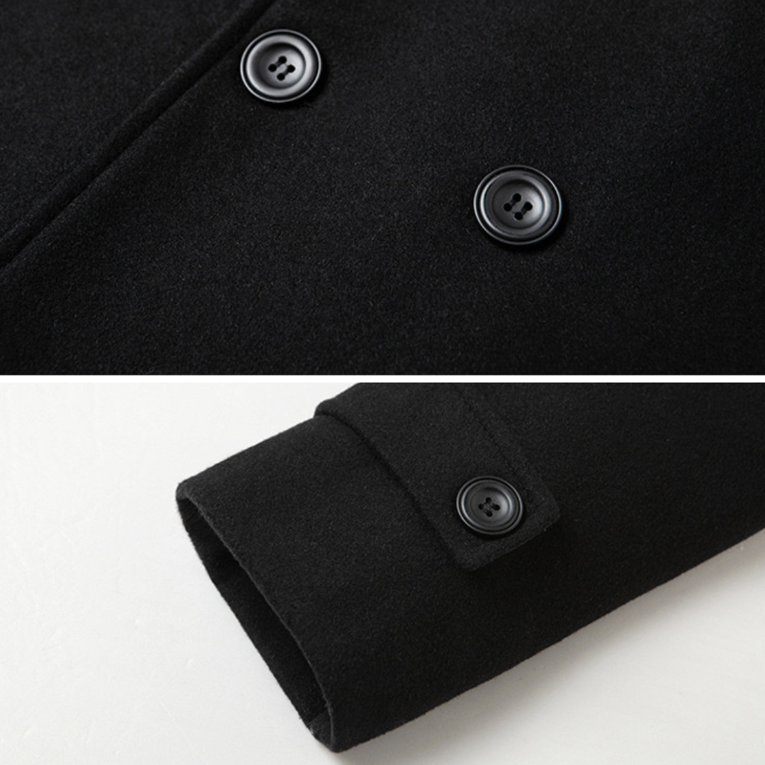 Cappotto elegante doppiopetto in lana premium – stile classico e comfort di prima classe