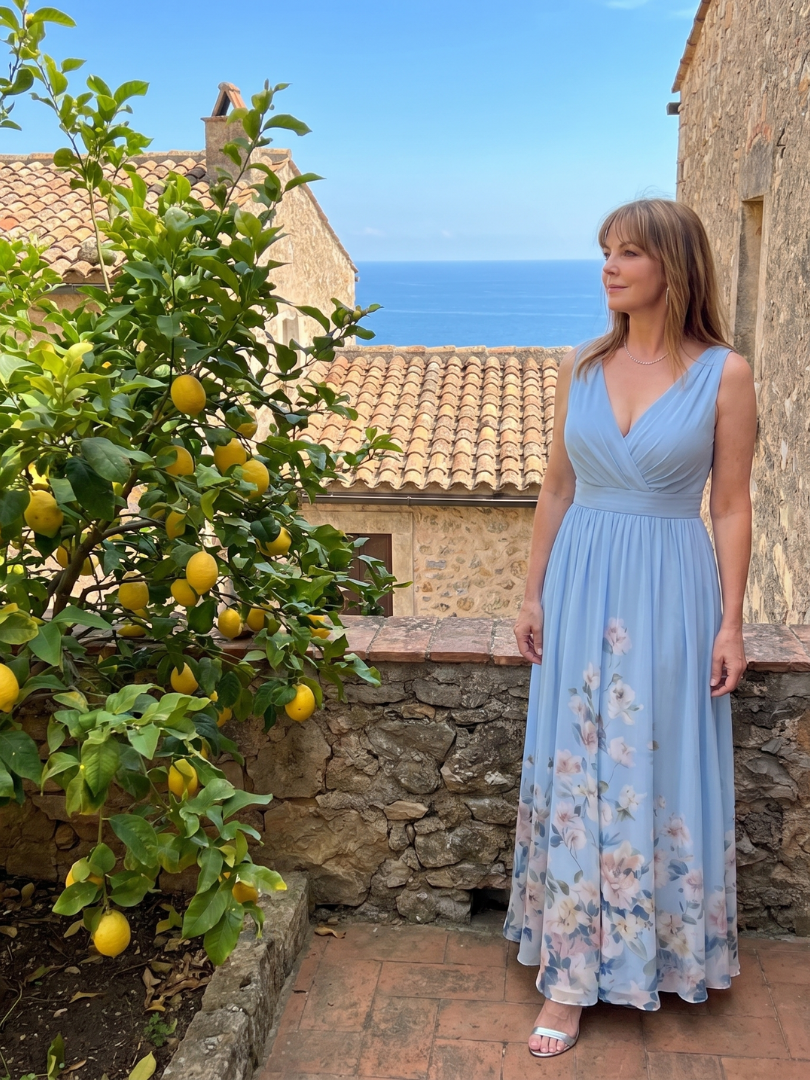 Clarissa | Ärmelloses Midikleid mit V-Ausschnitt und weichem Blumensaum