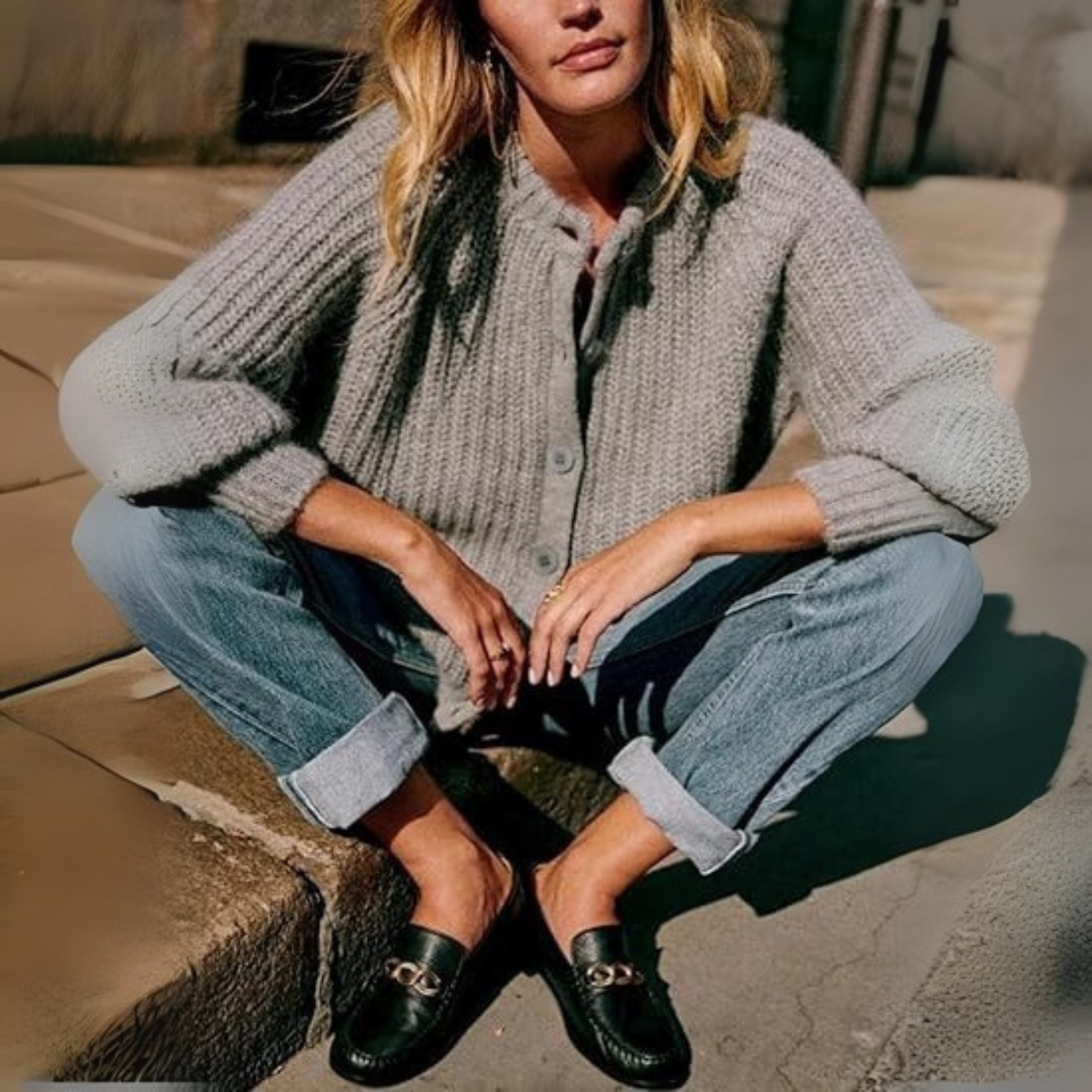 Cozy Classic Knopfleiste Langarm-Cardigan mit Rundhalsausschnitt Damen