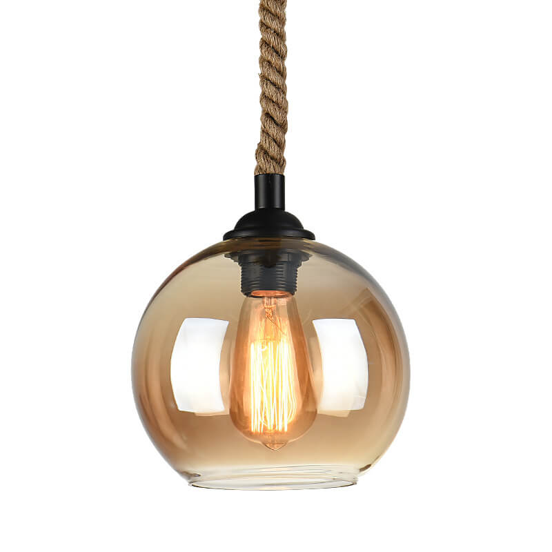 Glaskugel-Pendelleuchte mit Hanfseil - Vintage Lichtdesign