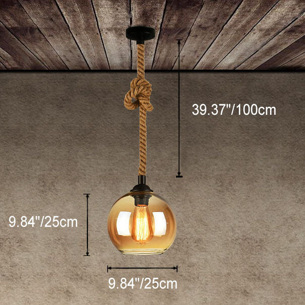 Glaskugel-Pendelleuchte mit Hanfseil - Vintage Lichtdesign