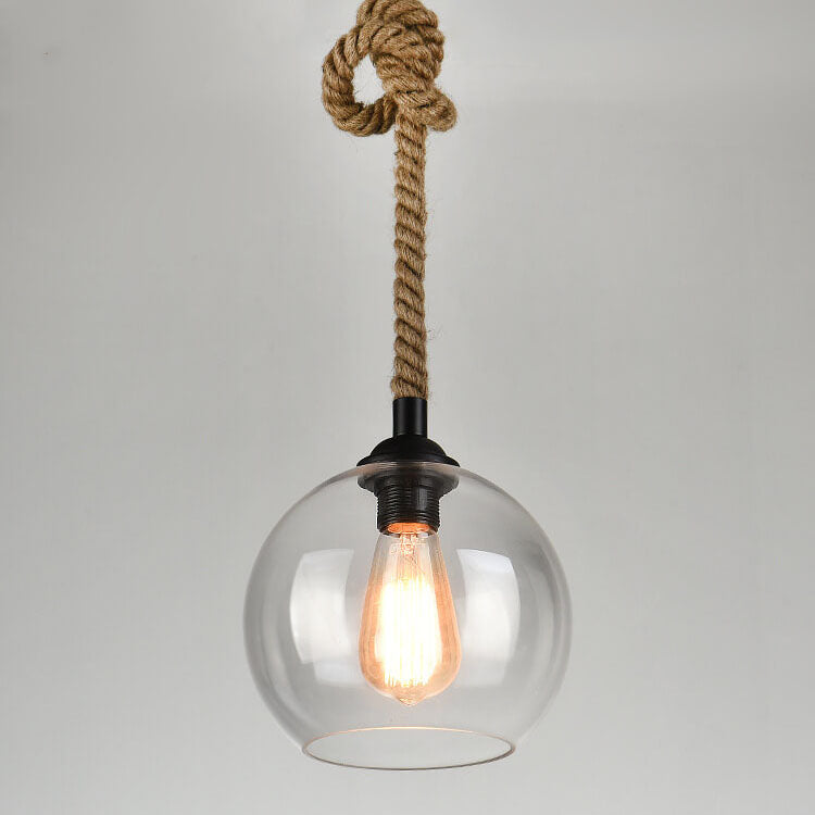 Glaskugel-Pendelleuchte mit Hanfseil - Vintage Lichtdesign