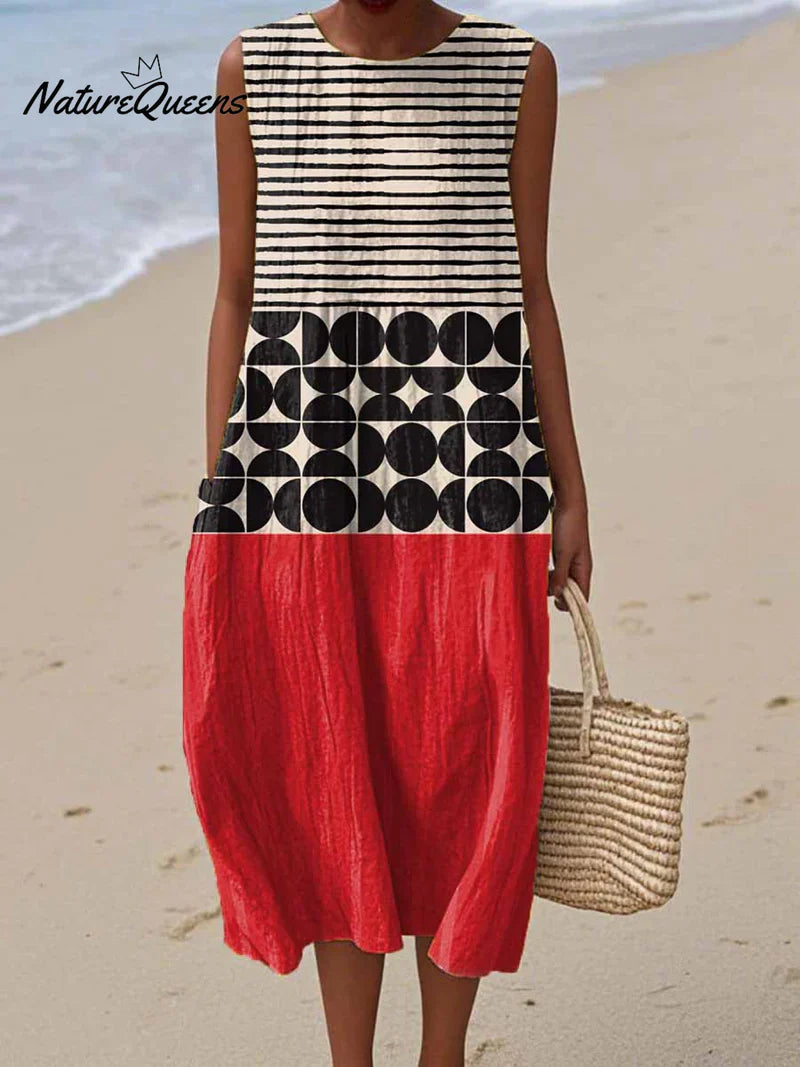 Yara | Elegantes geometrisches Kleid in Sunset-Farben