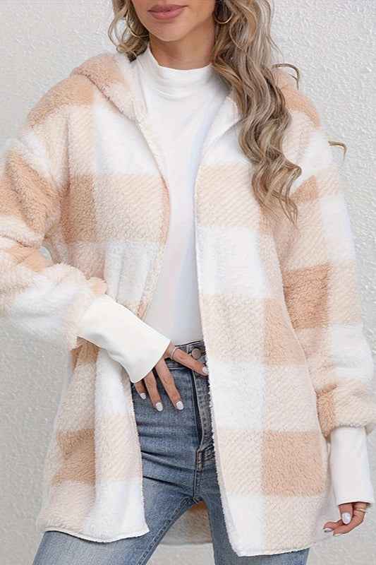 Midilanger Tweedmantel mit kuscheliger Kapuze für einen gemütlichen und trendigen Look