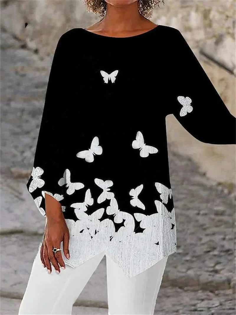 LYSENDRAE – Elegantes bedrucktes Langarmshirt mit Rundhalsausschnitt