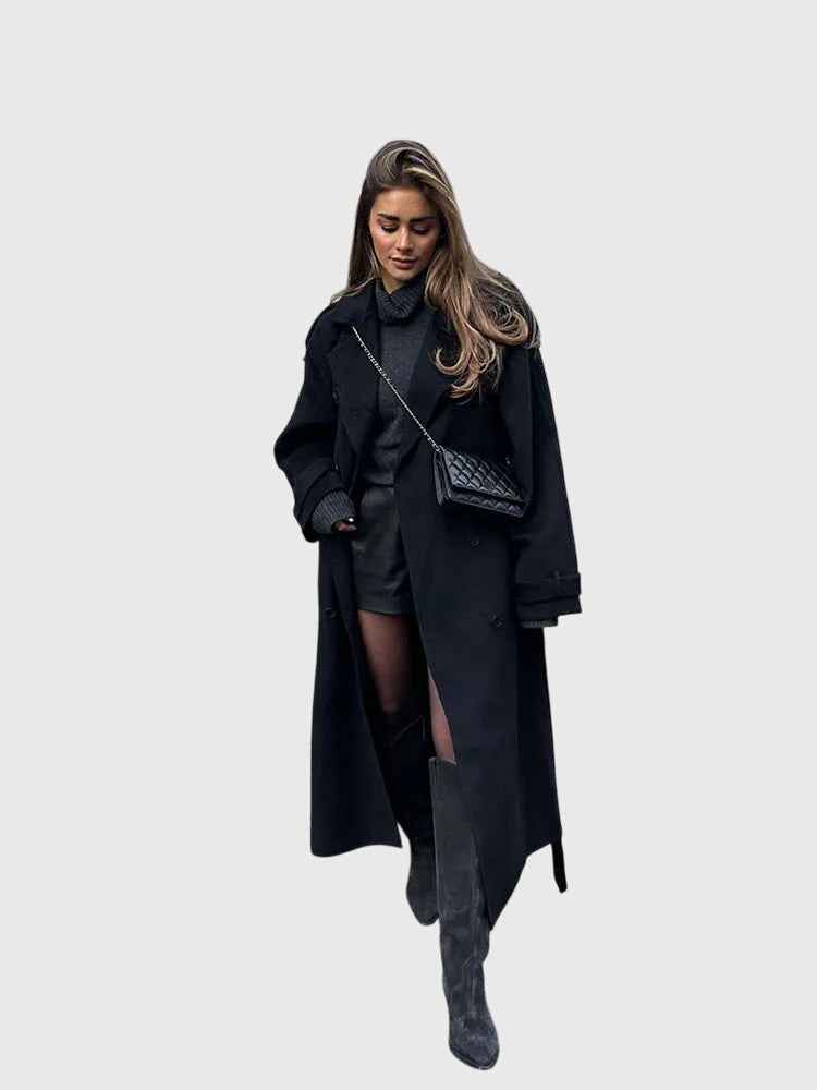 Anika | Zeitloser schwarzer Mantel mit eleganter Silhouette