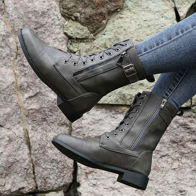 Women's Leather Orthopedic Shoes with Side Zip and Round Toe