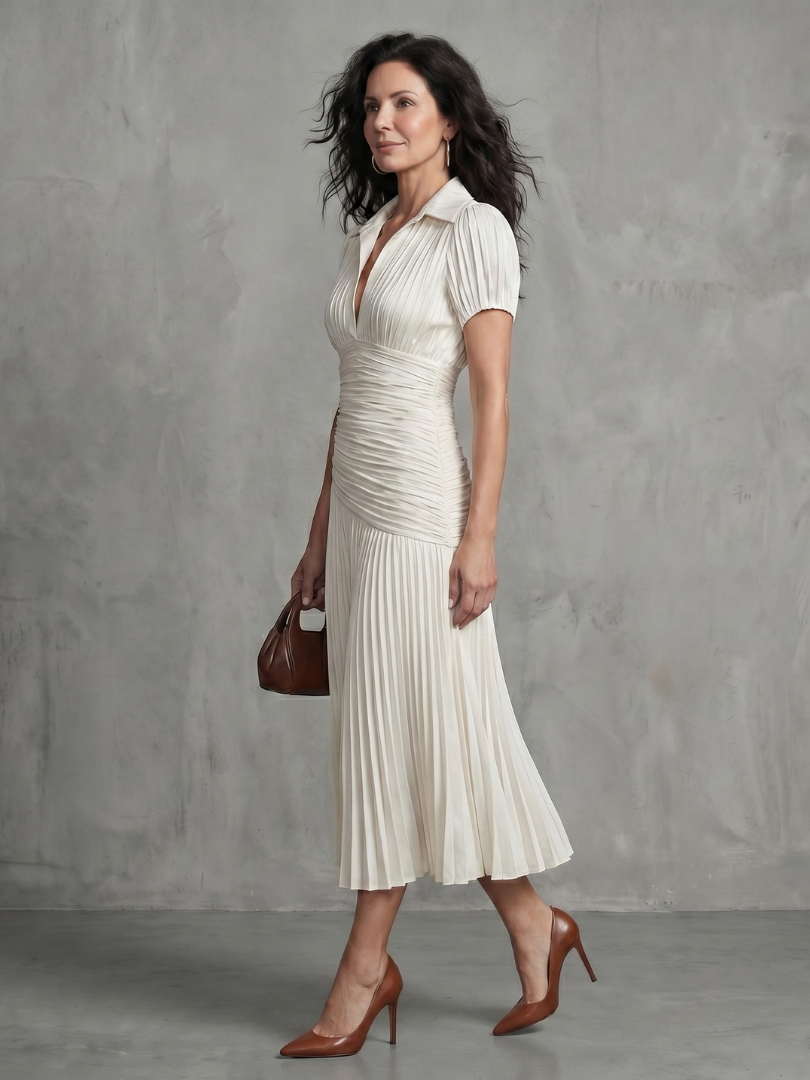 Theodora | Gestreiftes Midikleid mit plissierter Taille