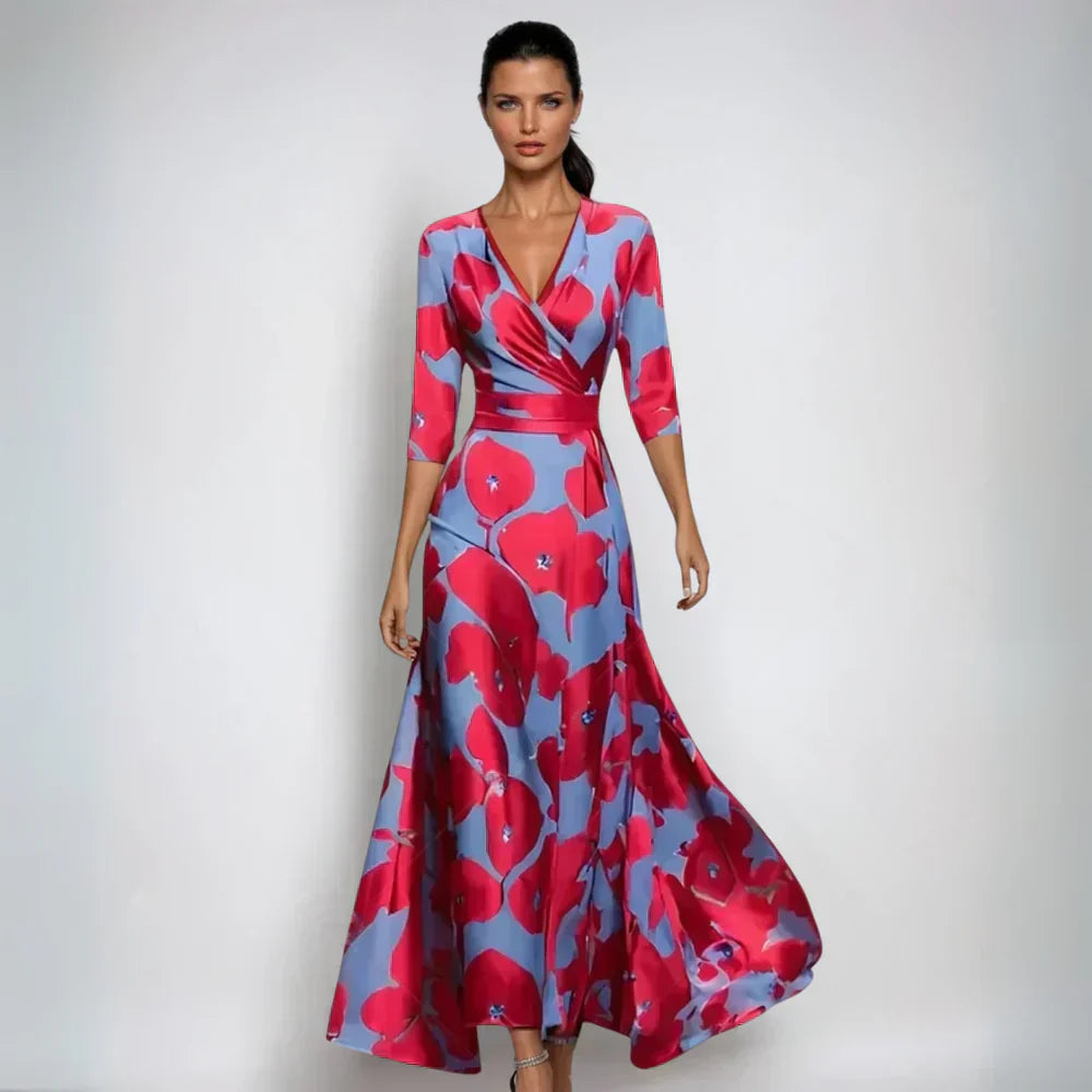 Elegantes Blumenkleider mit V-Ausschnitt und Chice Muster