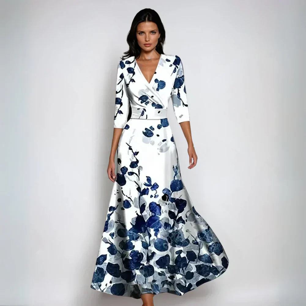 Elegantes Blumenkleider mit V-Ausschnitt und Chice Muster