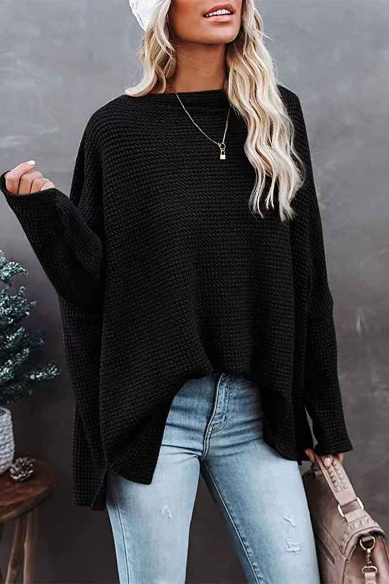 Stilvoller Damen-Off-Shoulder-Waffelstrick-Pullover für einen modernen Look