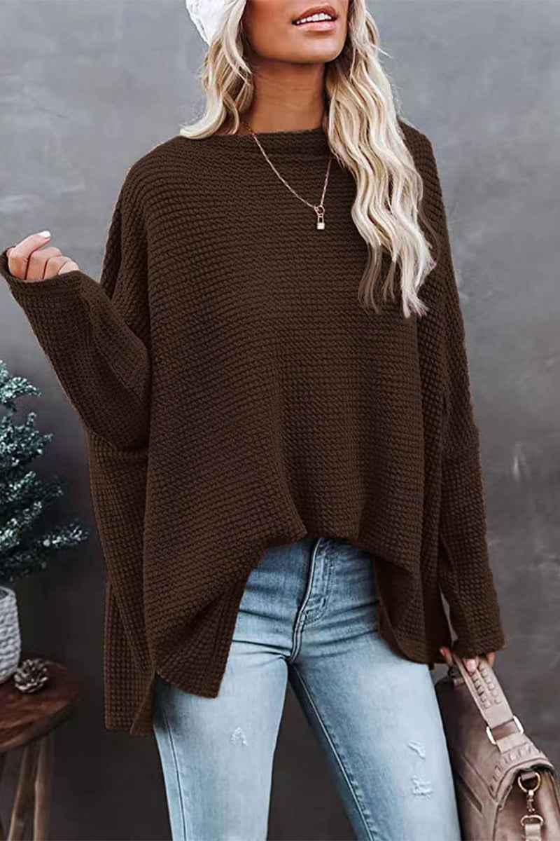 Stilvoller Damen-Off-Shoulder-Waffelstrick-Pullover für einen modernen Look